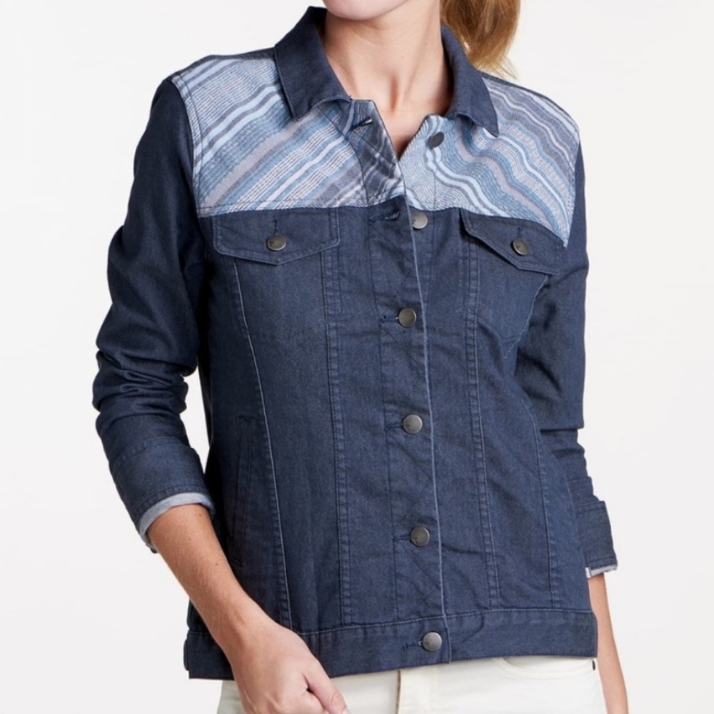 Toad&Co Jean Jacket‎ Printed Denim Size Large Southwestern Aztec Western